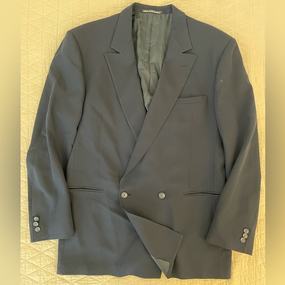 V2 by‎ GIANNI VERSACE Vintage Double Breasted Navy Wool Blazer Size 42 R